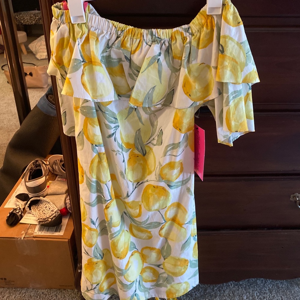 Lemon yellow off shoulder Betsy Johnson dress